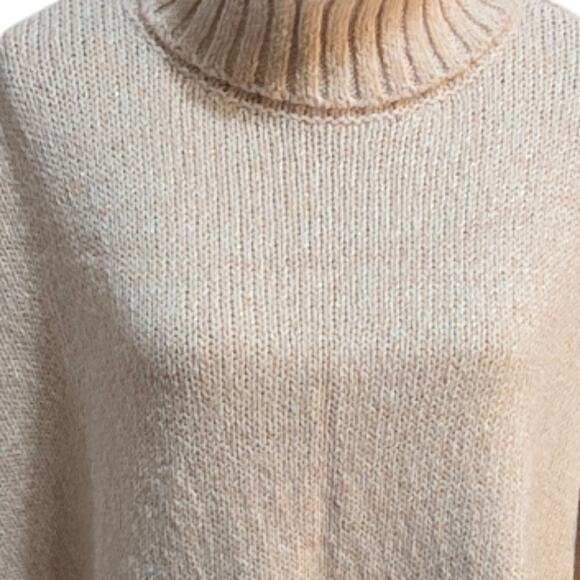 LOFT Cozy Beige Orange Varigated Turtleneck Sweater Cape Size Medium - Picture 9 of 9